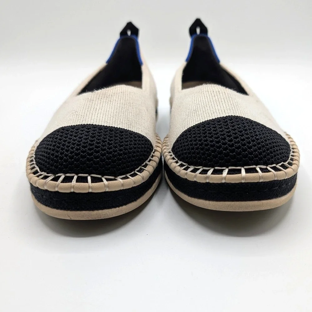 Rothys The Espadrille Oatmeal Black Colorblock Knit Flats Shoes W10 186-001